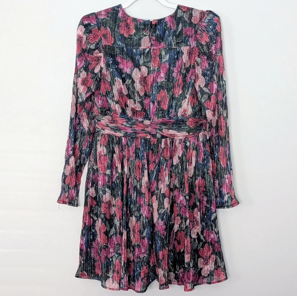 Aqua Long Sleeve Metallic FloralMulticolor Floral Dress Size M - Picture 4 of 7